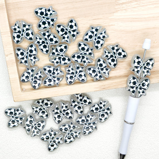Soccer Bow Acrylic Focal Beads