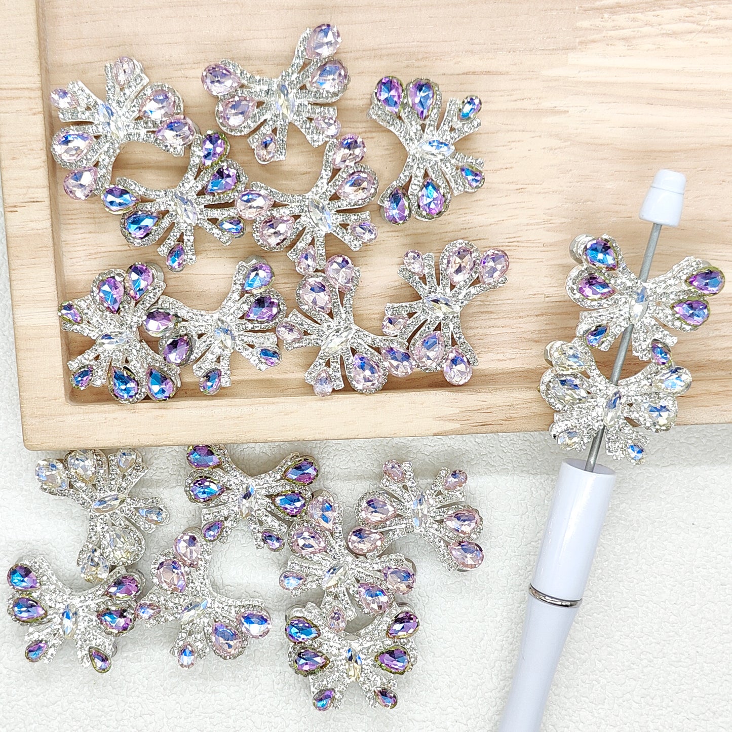 Sparkle Butterfly Metal Beads,Fancy Iridescent Crystal Rhinestone Beads