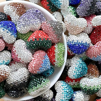 Sparkle Rhinestone Heart Gradient Polymer Clay Beads,Mix Color