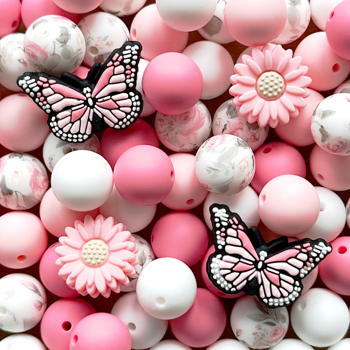 Spring Butterfly Beads,24Pcs Assorted Silicone Loose Beads,Jewelry Beads