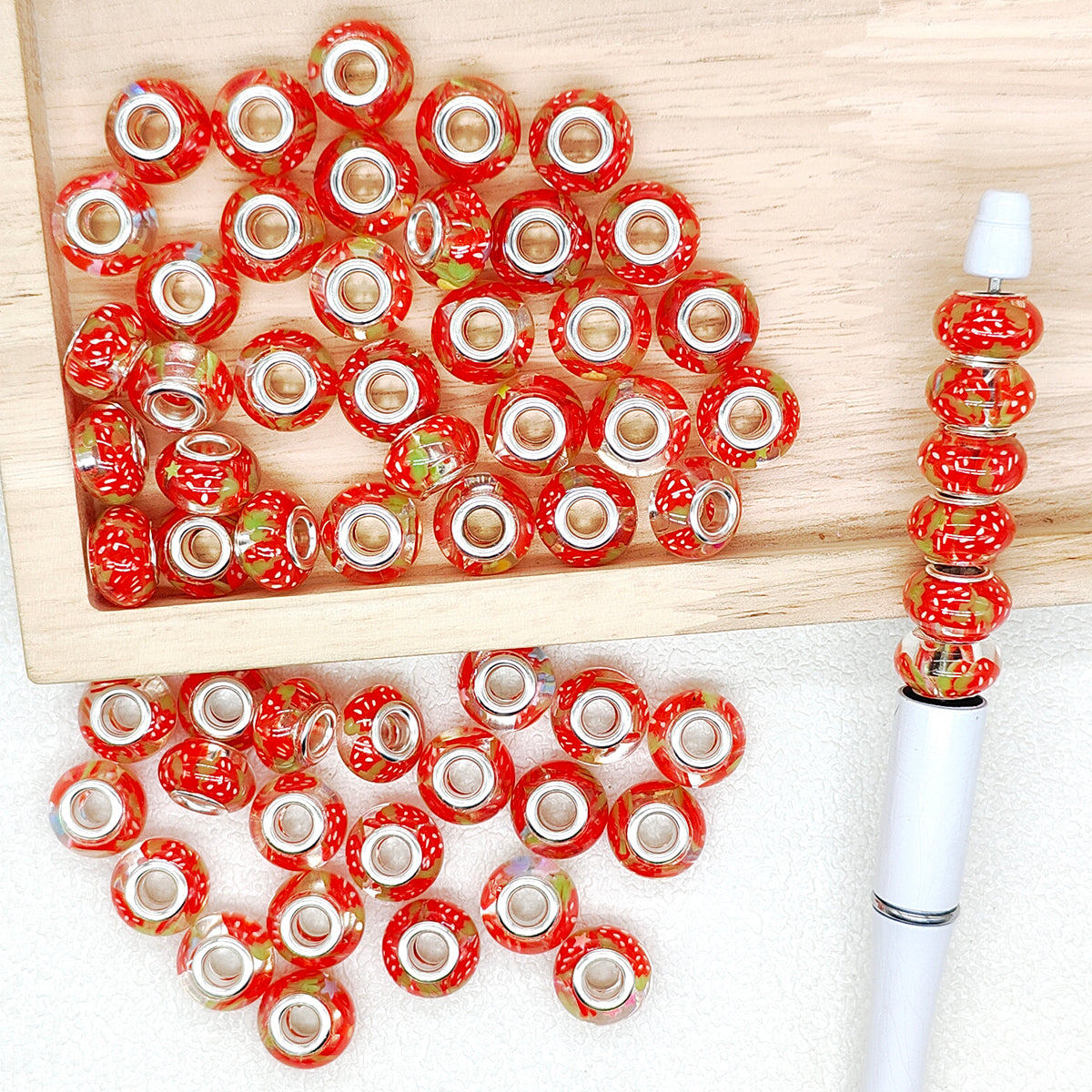 Strawberry Resin Large Hole Beads,Lampwork Beads for European Jewelry