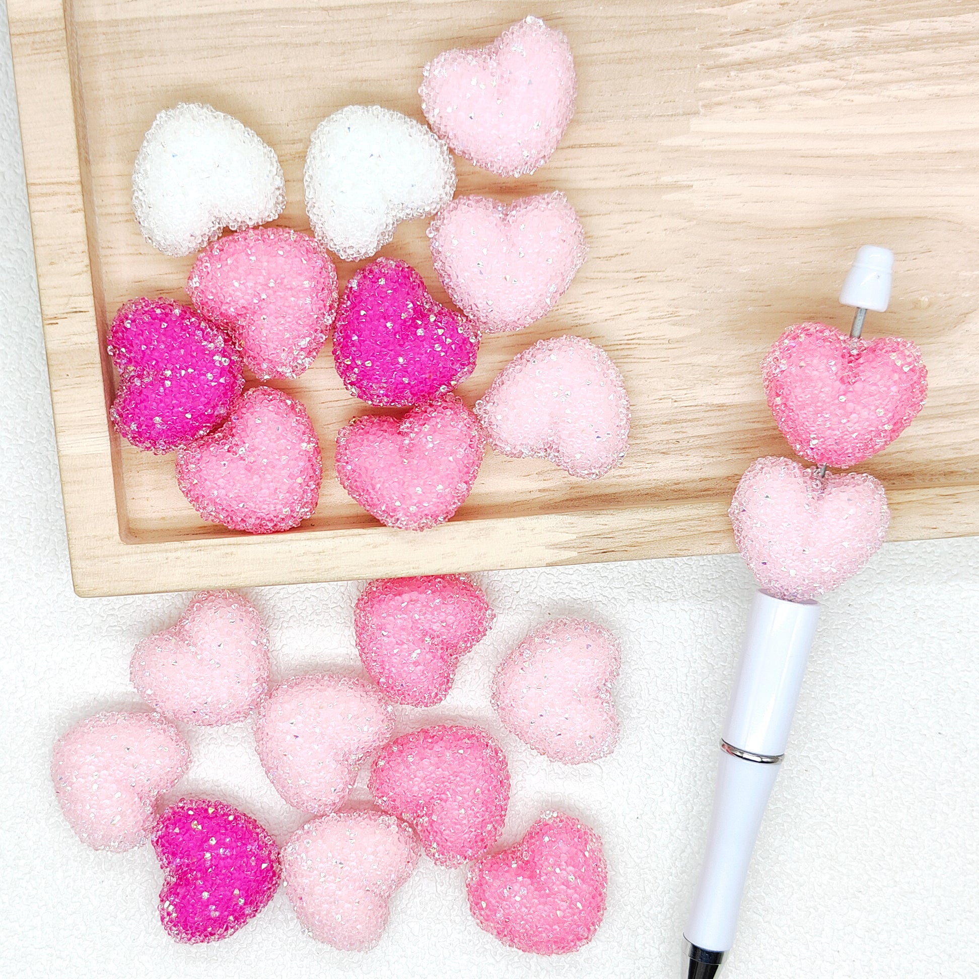 Sugar Heart Acrylic Bubblegum Beads for Valentines Day Pen