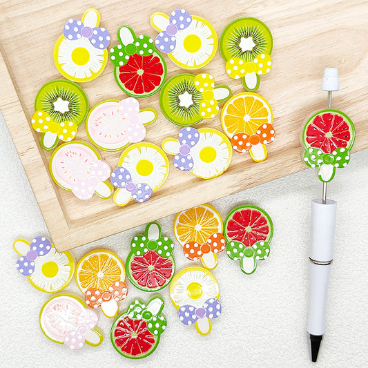 Summer Fruit Bow Lollipop Shape Acrylic Beads