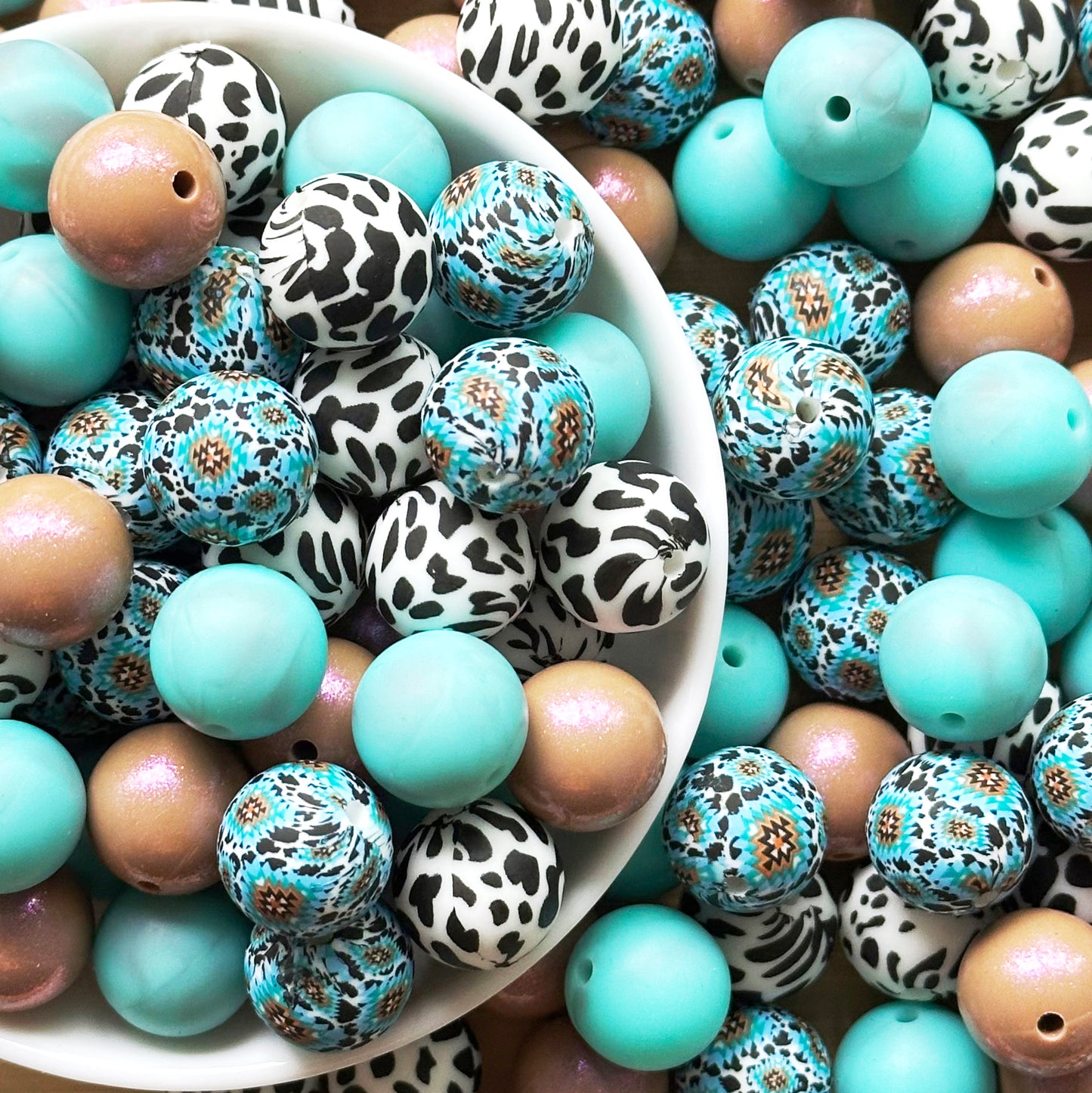 15mm Assorted Western Cow Silicone Beads Mix