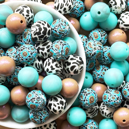 15mm Assorted Western Cow Silicone Beads Mix