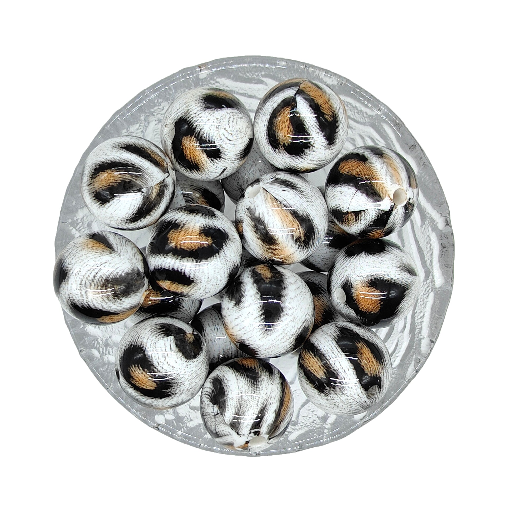 20mm Tiger Leopard Animal Print Chunky Bubblegum Acrylic Beads