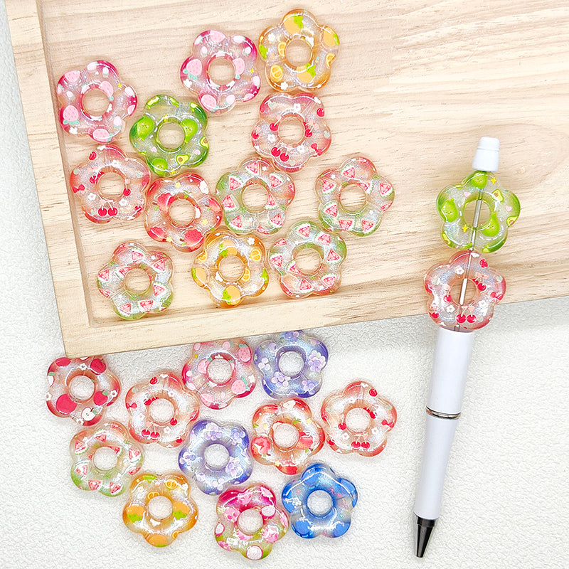 Transparent Floral Shape Acrylic Beads,Print Acrylic Focal Bead
