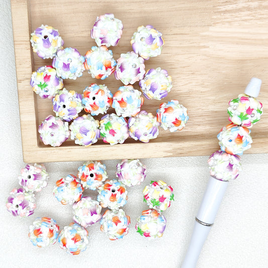 Tulip Flower Polymer Clay Rhinestone Beads,Floral Beads