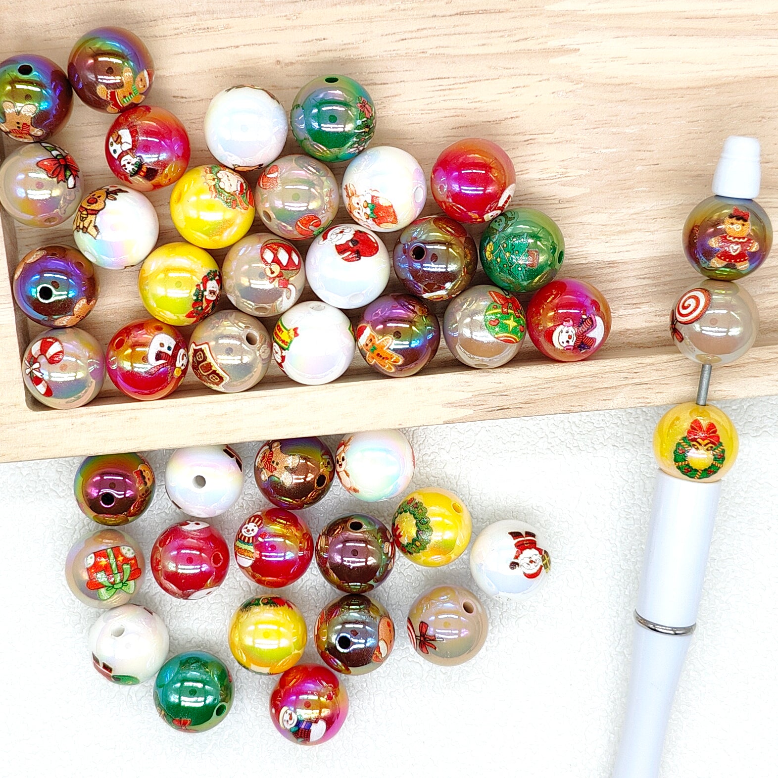 UV 16mm Christmas Print Gumball Acrylic Assorted Beads,Beads for Party