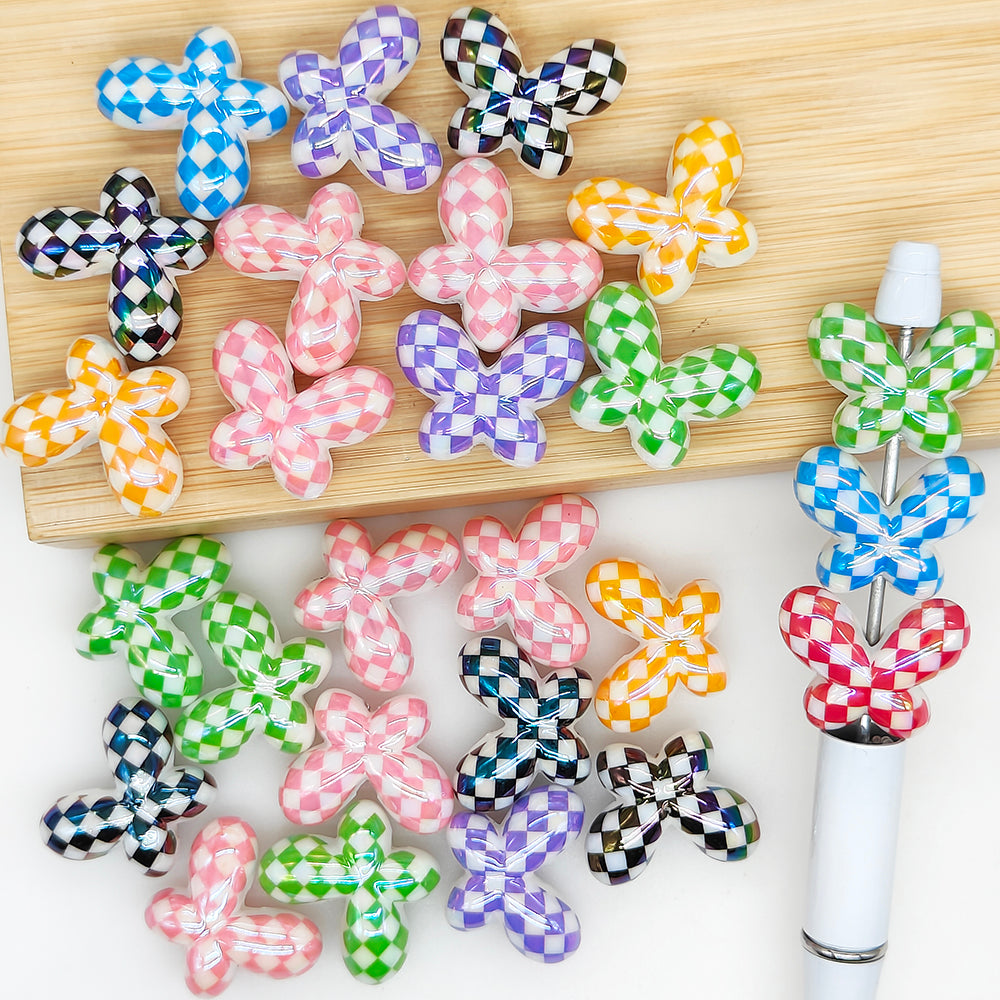 UV Checked Butterfly Mixed Color Acrylic Beads