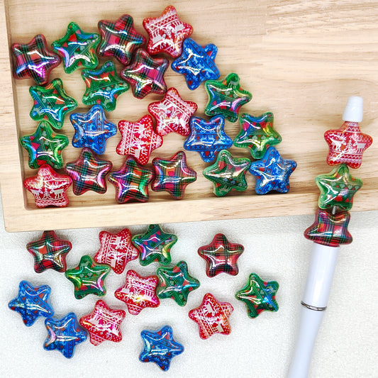 UV Christmas Print Star Shaped Acrylic Beads,Bulk Mixed Beads