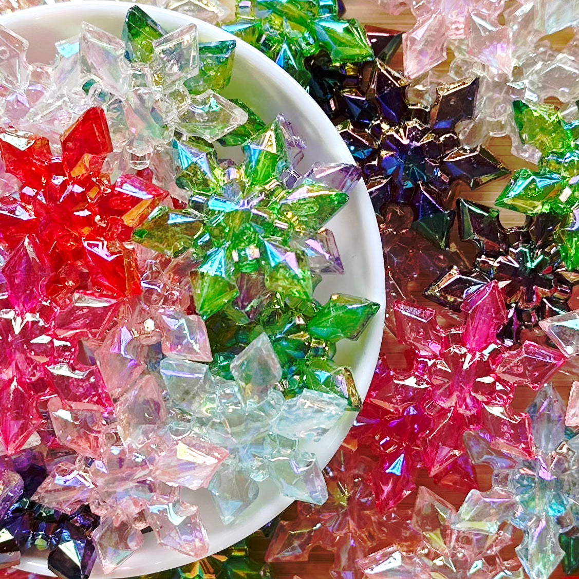 UV Snowflake Focal Acrylic Beads Mix,Colored Assorted