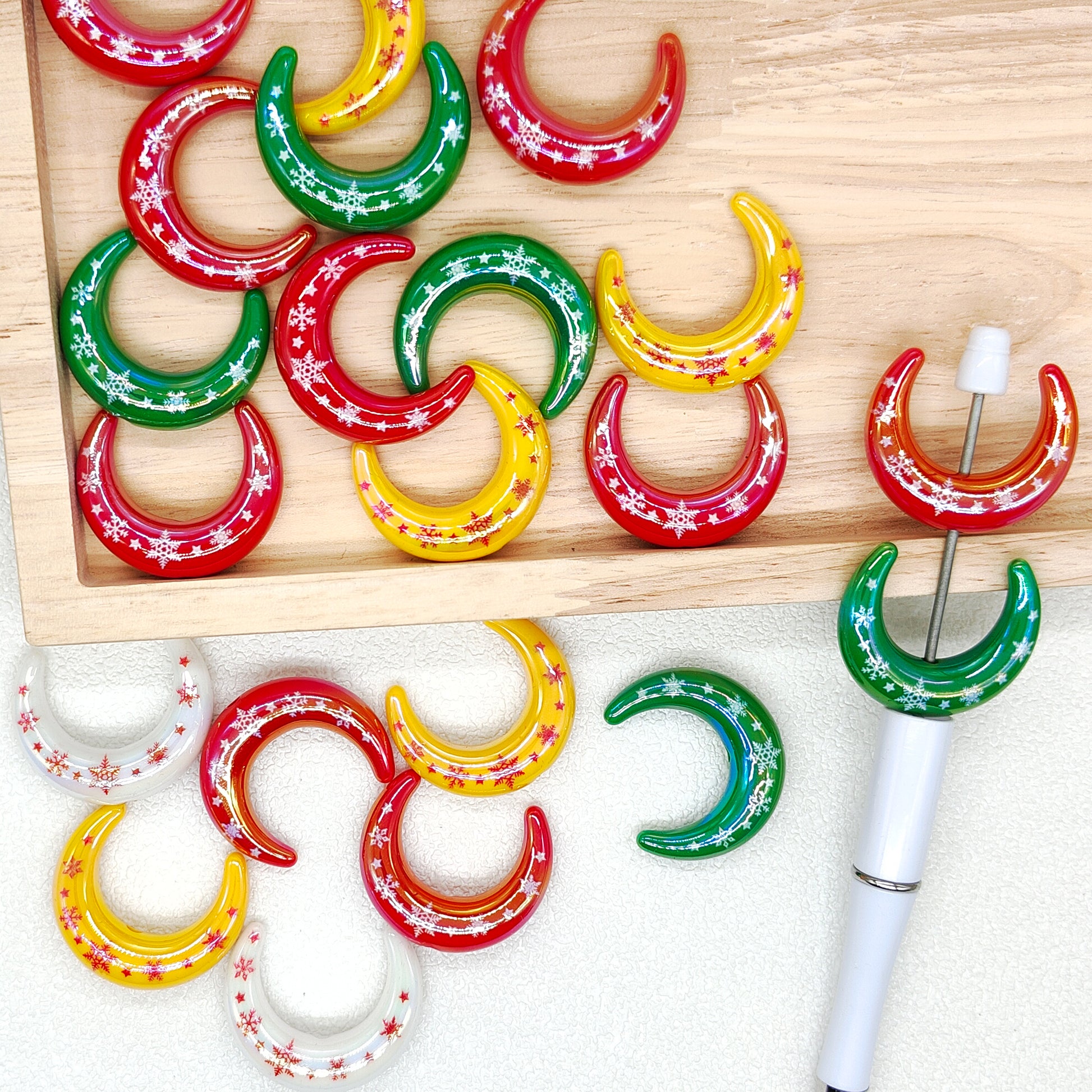 UV Snowflake Moon Beads,Christmas Acrylic Beads,Ornament Beads