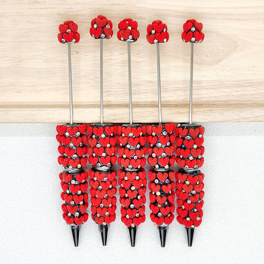 Valentines Day Red Heart Polymer Clay Beadable Pen