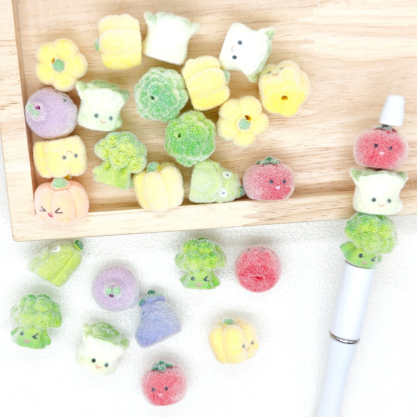 Vegetable Flocked Acrylic Beads Assorted,for Pen Beadable