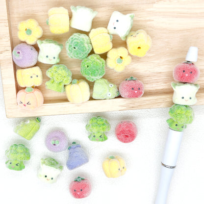 Vegetable Flocked Acrylic Beads Assorted,for Pen Beadable
