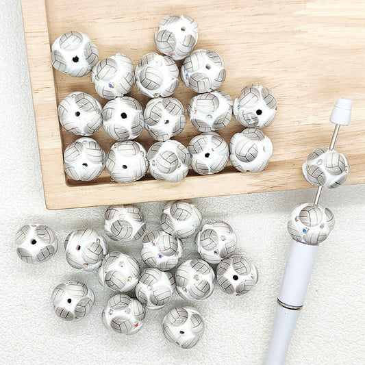 Volleyball Rhinestone Fancy Polymer Clay Beads,Sports Beads