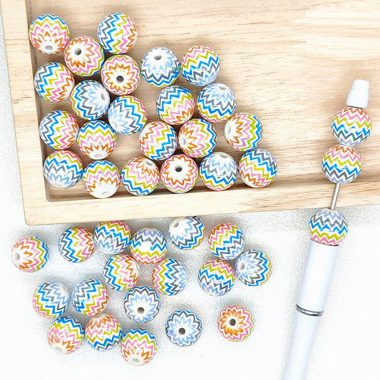 Wavy Print Round 16mm Gumball UV Acrylic Beads,Bulk Beads