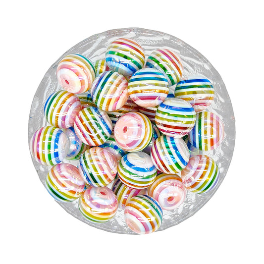 16mm UV Opal White Colorful Stripe Gumball Acrylic Beads
