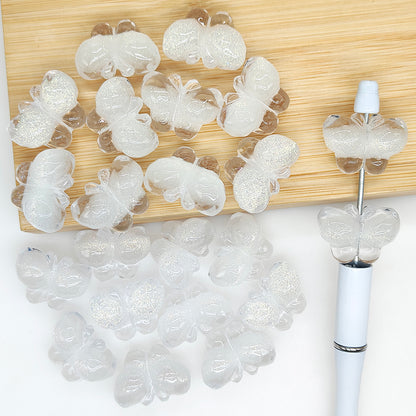 White Glitter Butterfly Acrylic Beads,Resin Beads for Jewelry