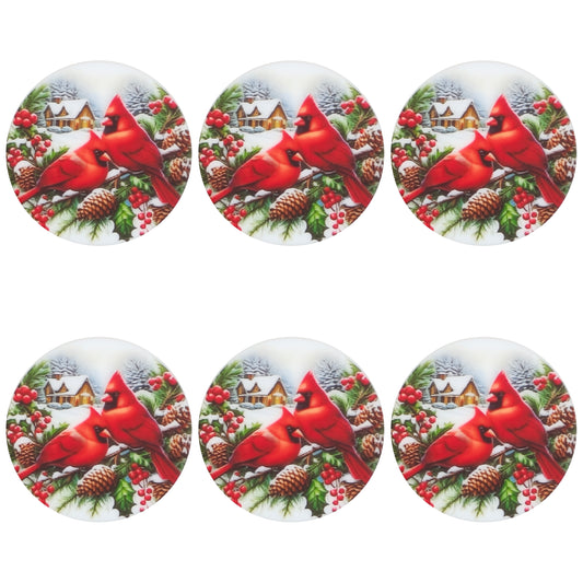 Winter Cardinal Bird Print Flat Round Focal
