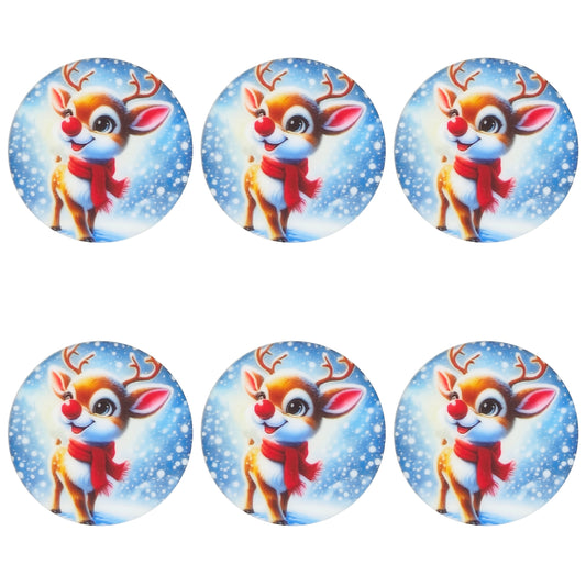 Winter Reindeer Print Flat Round Focal