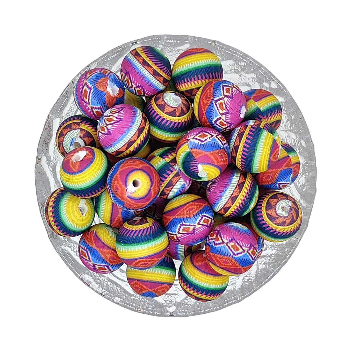 15mm Colorful Ribbon Print Round Silicone Beads