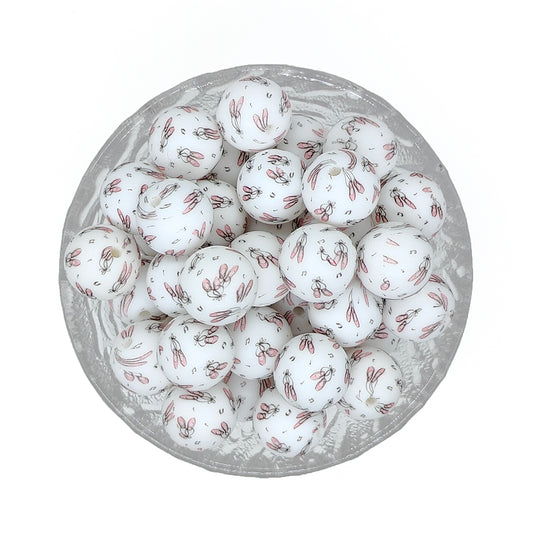 15mm Ballet Shoes Print Round Silicone Beads