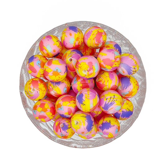 15mm Paint Splatter 4# Print Round Silicone Beads