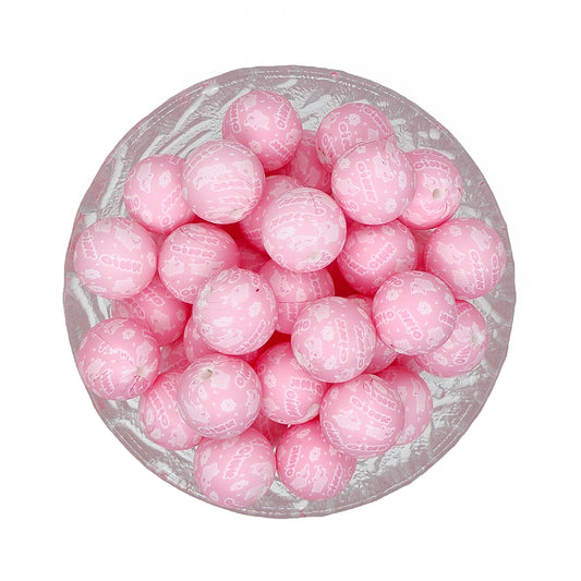 15mm Pig Oink Print Round Silicone Beads