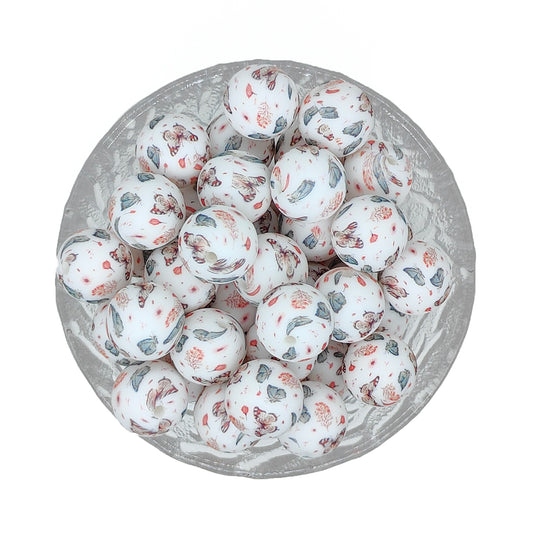 15mm Autumn Butterfly Print Round Silicone Beads