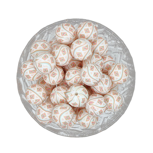 15mm Ethnic Pattern 1# Print Round Silicone Beads