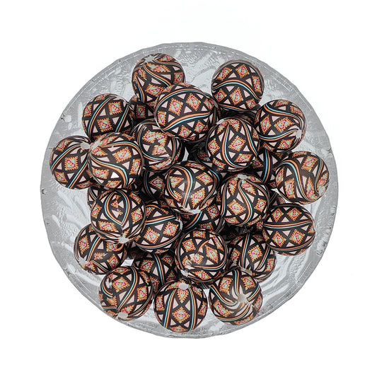 15mm Ethnic Pattern 2# Print Round Silicone Beads