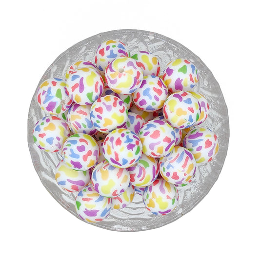 15mm Watercolor Stain Print Round Silicone Beads