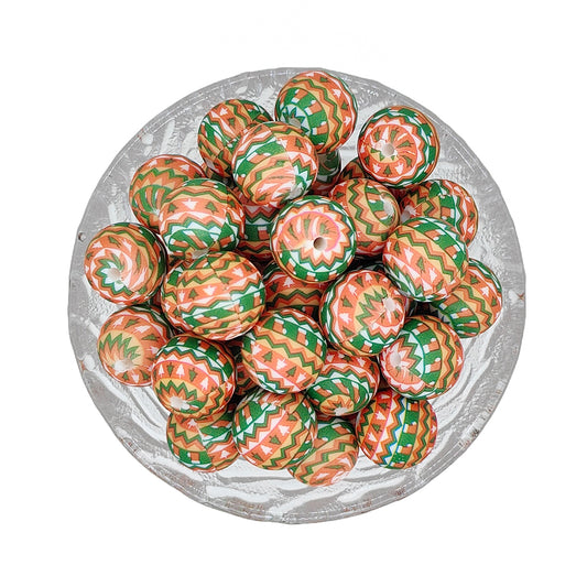 15mm Wave Tree Print Round Silicone Beads