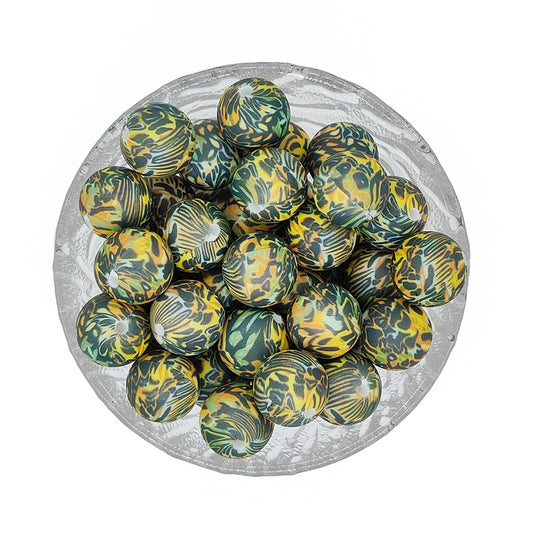 15mm Abstract Leaf Print Round Silicone Beads