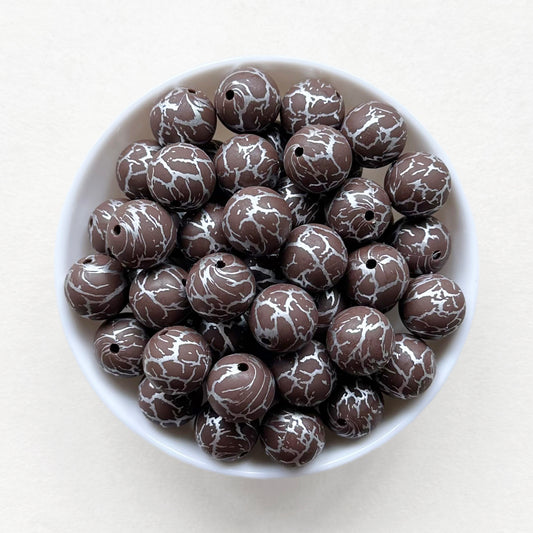 15mm Coffee Crack Print Round Silicone Beads