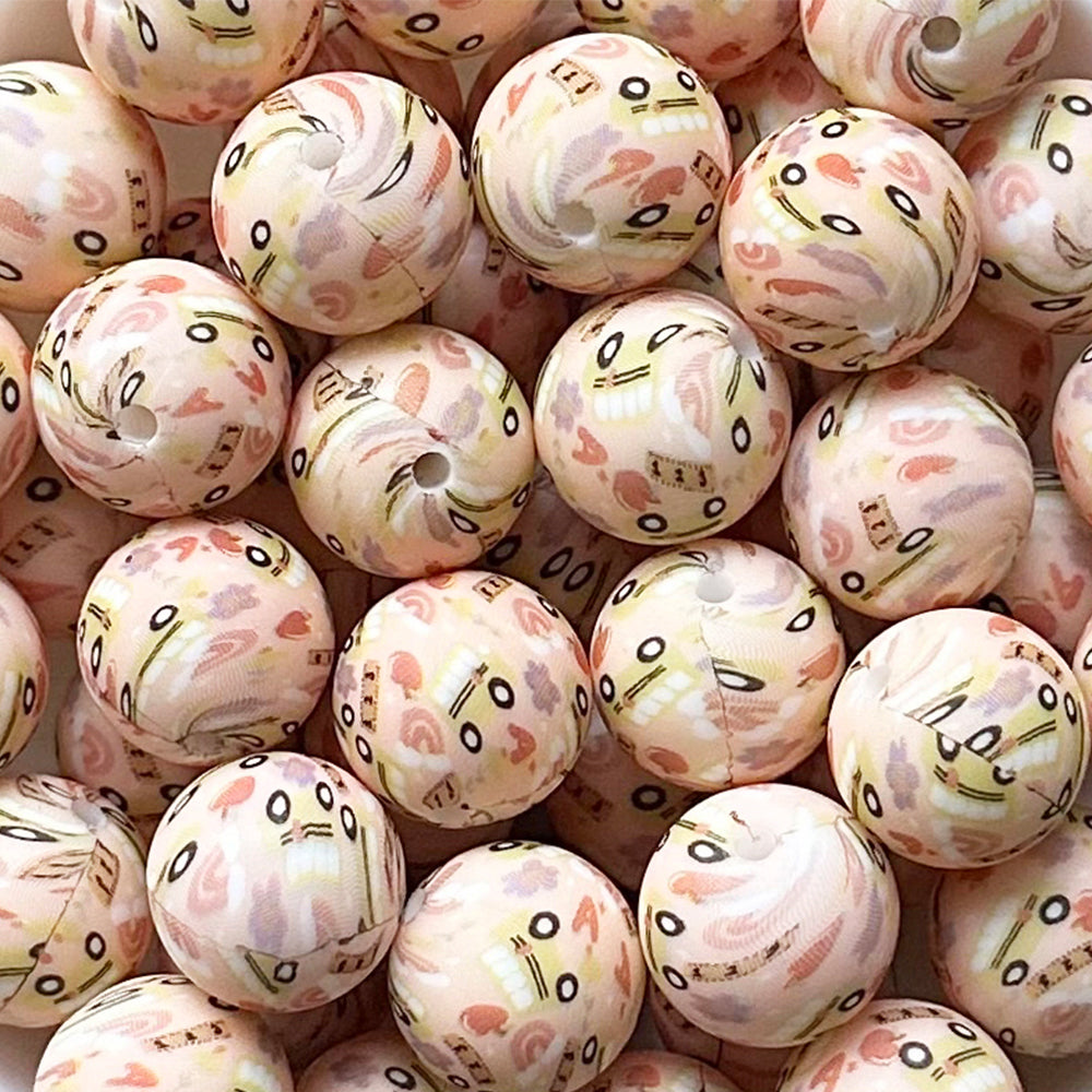 15mm Back to School Print Round Silicone Beads