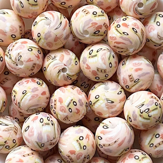 15mm Back to School Print Round Silicone Beads