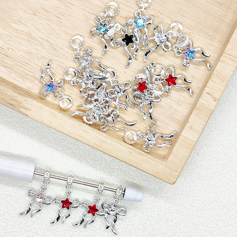 Colorful Bow Star Alloy Bail Beads,Bowknot Pen Charm Beads