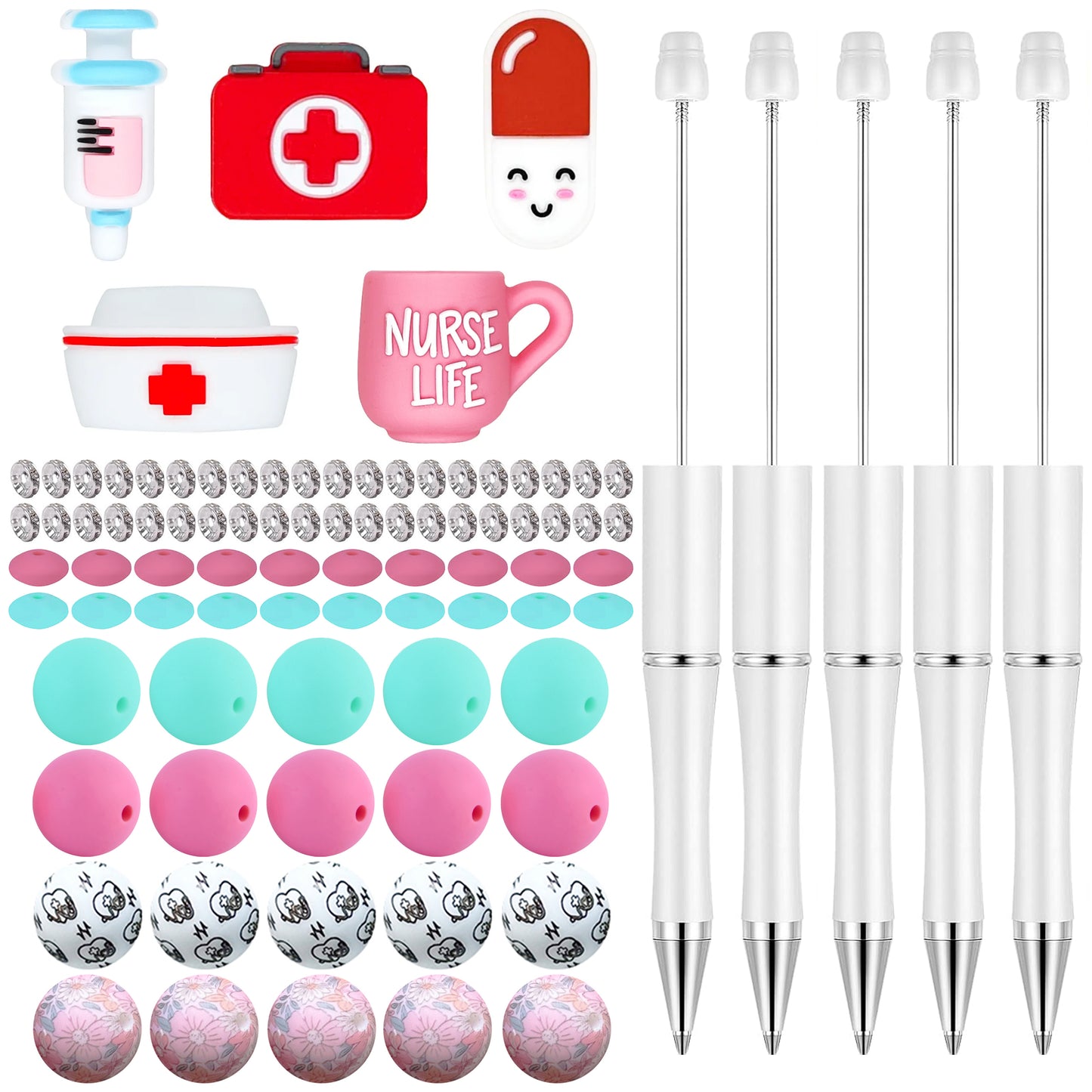 90Pcs Medical Nurse Assorted Loose Bead Pen Kit