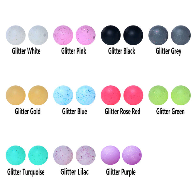 15mm Round Glitter Silicone Beads