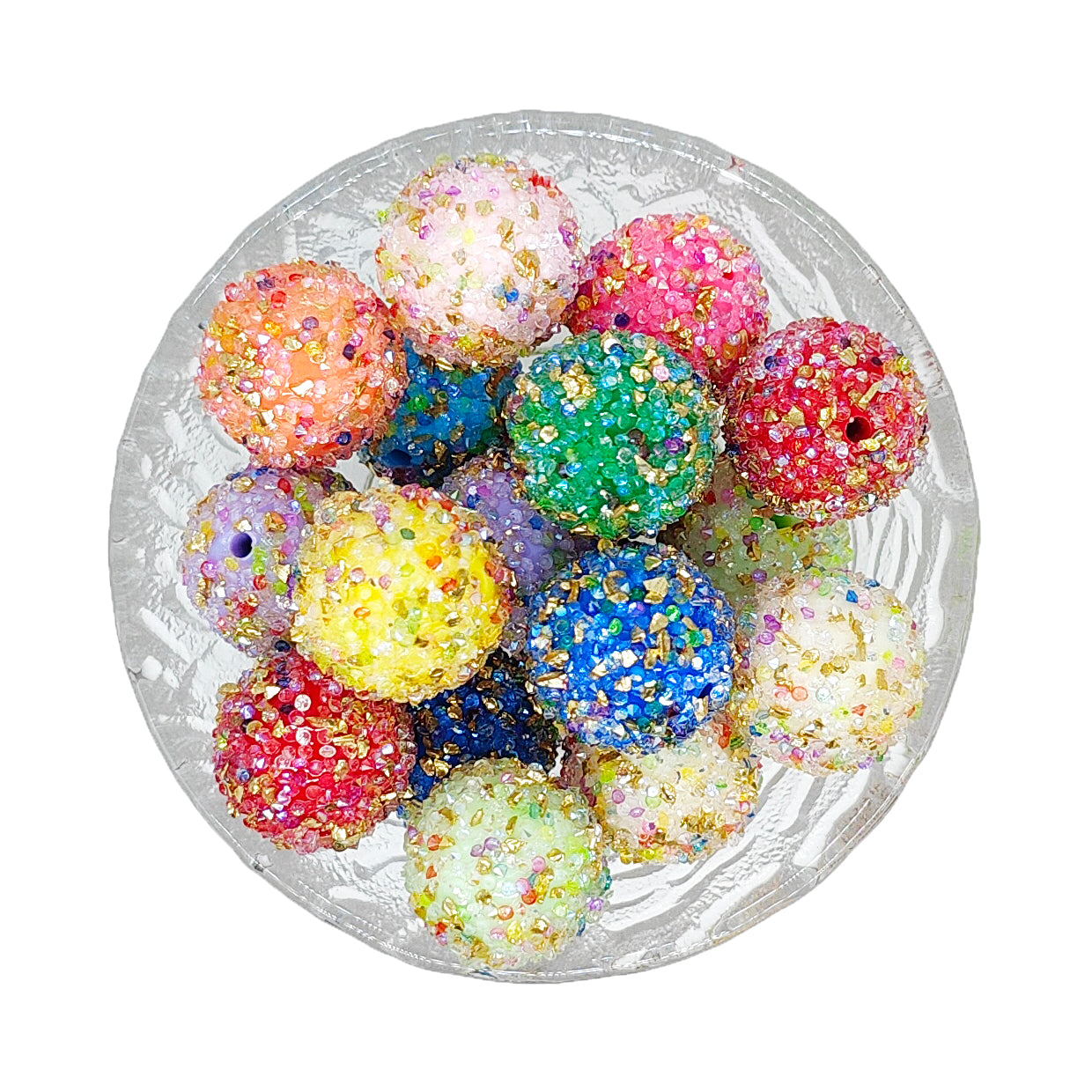 20mm Chunky Confetti Sugar Beads, Rhinestone Bubblegum Beads