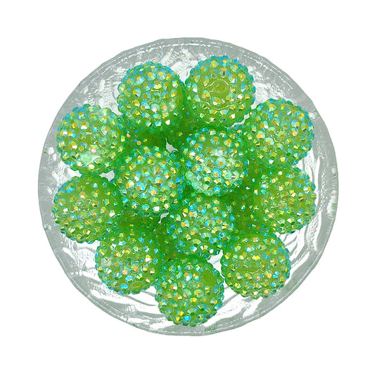 20mm Clear Green Rhinestone Bubblegum Acrylic Beads