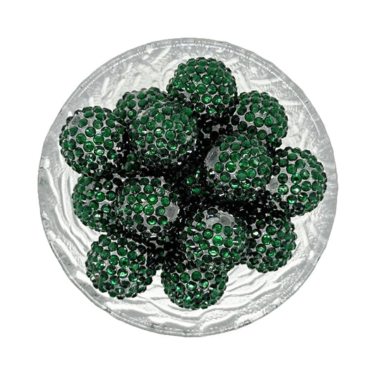 20mm Dark Green Rhinestone Bubblegum Acrylic Beads