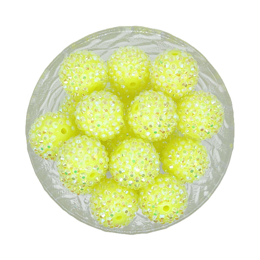 20mm Fluorescent Yellow Rhinestone Bubblegum Acrylic Beads