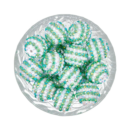 20mm Green Stripe Rhinestone Bubblegum Acrylic Beads