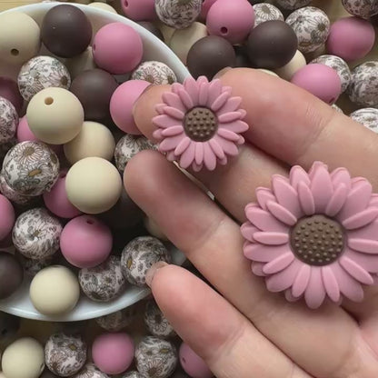 Blush Sunflower Silicone Beads Mixed Pack