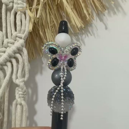 Sparkle Black Butterfly Dangle Beads For Pen