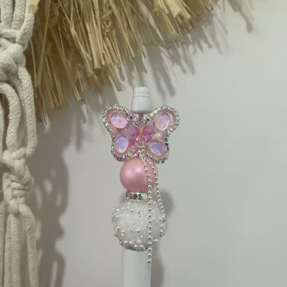 Sparkle Pink Butterfly Dangle Beads For Pen